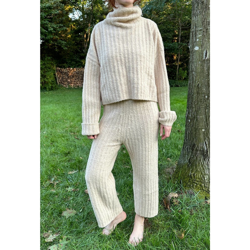 Lauren Manoogian Sz 1 Small Plush Rib Knit Sweater Turtleneck & Pants Alabaster